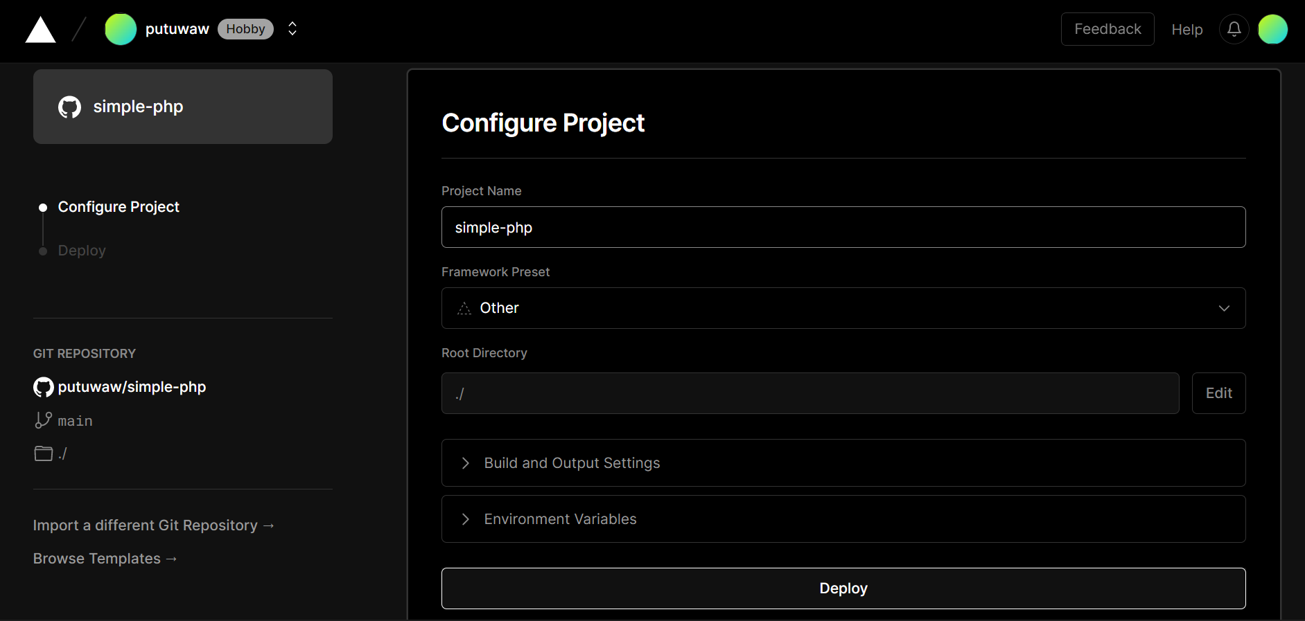 Configure Project Vercel